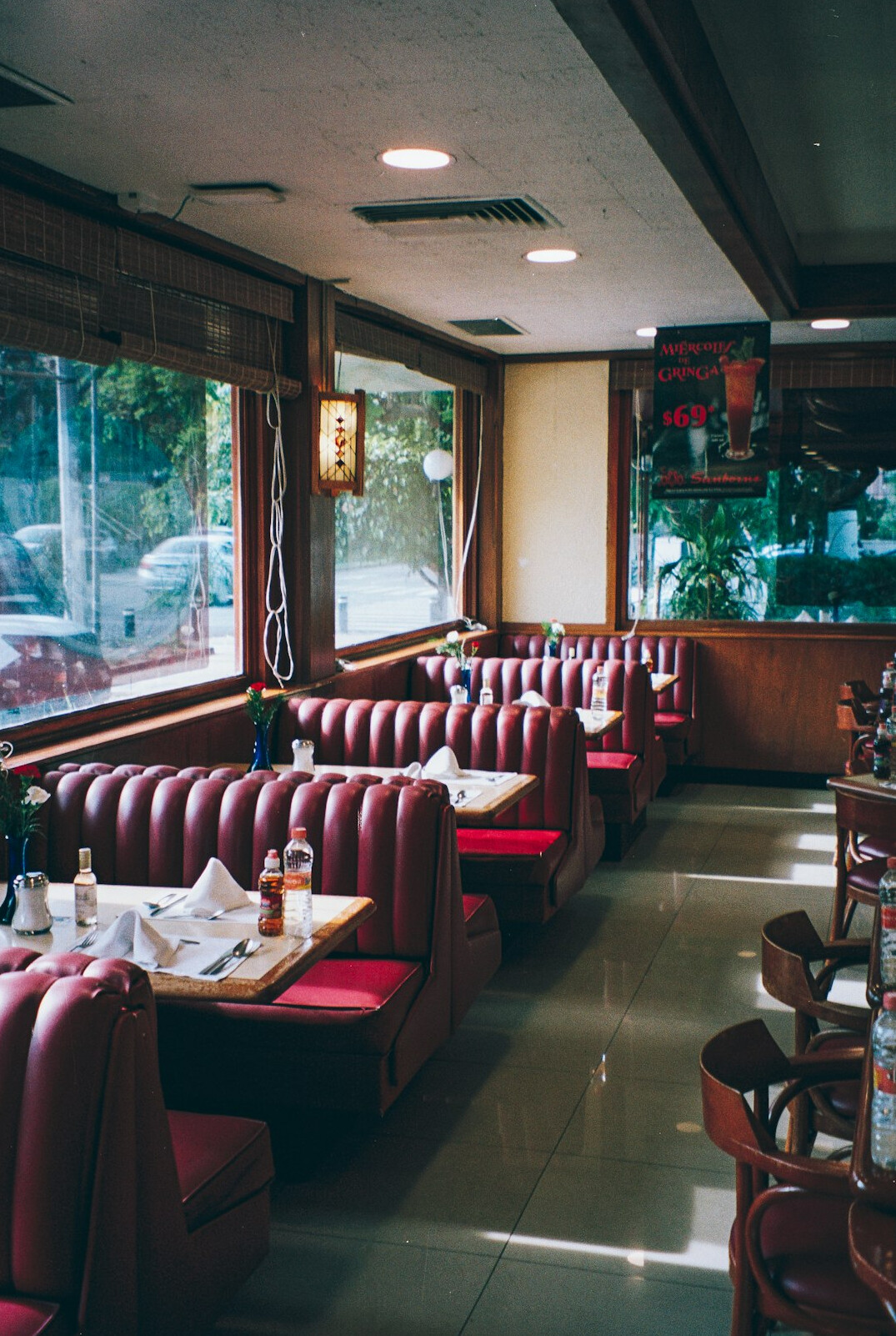 Interior of a small town Canadian diner with empty booths